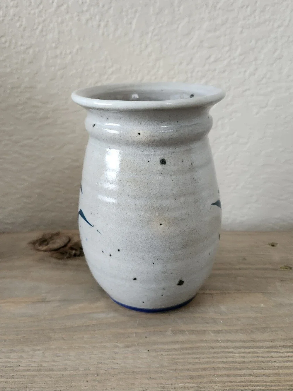 Vintage Studio Pottery Blue Iris Hand  Painted Stoneware Vase